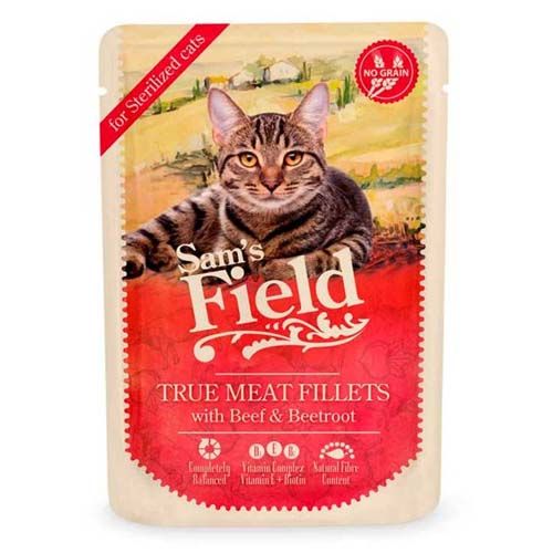 Sam's Field Cat Sterilised Beef Fillets & Beetroot (Sachets) - 24 x 85 gr